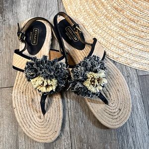 Coach Blue Denim beaded Flower Rope Sole Summer Sandals Size 8 Flats Sandals